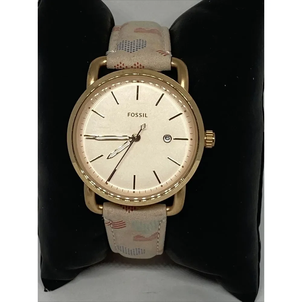 Fossil The Commuter ES4333 Women Leather Analog RoseGold Dial Quartz Watch XR567